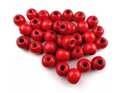 Korale drewniane 10mm RED CZERWONE HURT 1kg koraliki lakierowane z dużą dziurką paciorki makrama