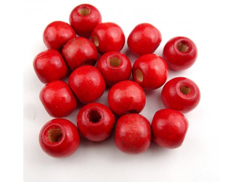 Korale drewniane 12mm RED CZERWONE HURT 1kg koraliki lakierowane z dużą dziurką paciorki makrama