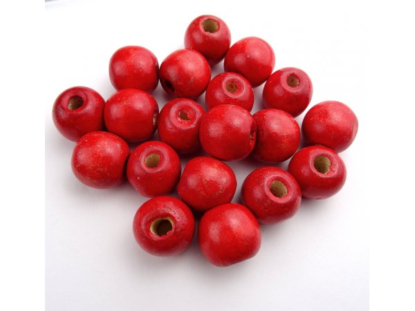 Korale drewniane 16mm RED CZERWONE 100g koraliki lakierowane z dużą dziurką paciorki makrama