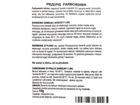 CIEMNA ZIELEŃ barwnik do farbowania tkanin cena za 1 saszetkę BIEL I KOLOR farba do ubrań