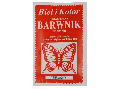 CZERWONY barwnik do farbowania tkanin cena za 1 saszetkę BIEL I KOLOR farba do ubrań