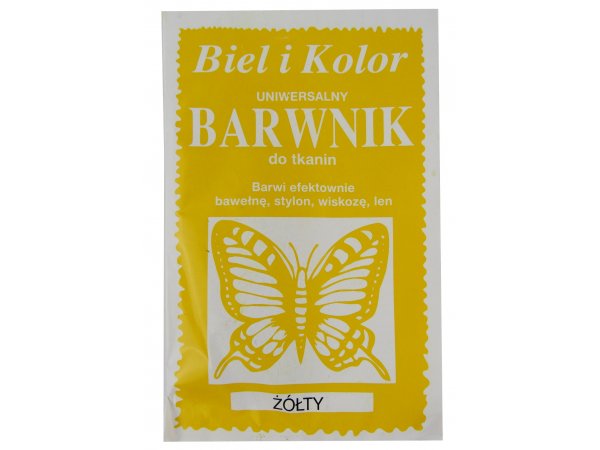 ŻÓŁTY barwnik do farbowania tkanin cena za 1 saszetkę BIEL I KOLOR farba do ubrań