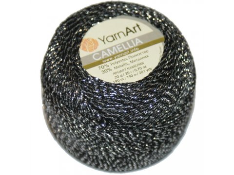 CAMELLIA 20g 190m CZARNY/SREBRNY 412 kordonek metalizowany YarnArt hurtownia kordonków Warszawa