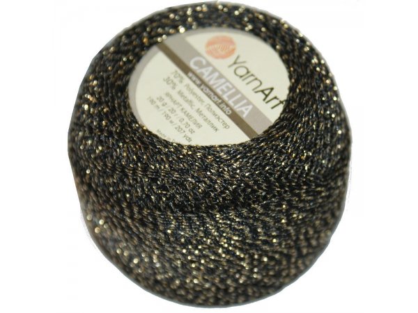 CAMELLIA 20g 190m CZARNY/ZŁOTY 413 kordonek metalizowany YarnArt hurtownia kordonków Warszawa