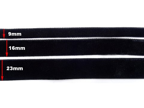 16mm Aksamitka elastyczna cena za 1m tasiemka 233 BLACK   francuska welur