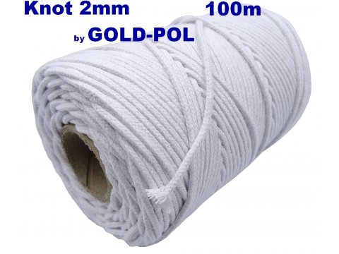 Knot 2mm BY GOLD-POL cena za 100m kolor BIAŁY / WYBIELANY sznurek pleciony bawełniany do świec zniczy knoty sklep warszawa