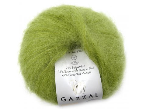 NEW SUPER KID MOHAIR włóczka Gazzal 22 ZIELONA LIMONKA CIEMNY cena za 25g 237m moher na szale estońskie