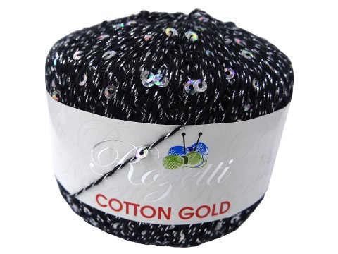 COTTON GOLD 1097 CZARNY/SILVER korodnek Rozetti 25g 183m cienka nitka z metalicznym połyskiem z cekinami sklep z kordonkami