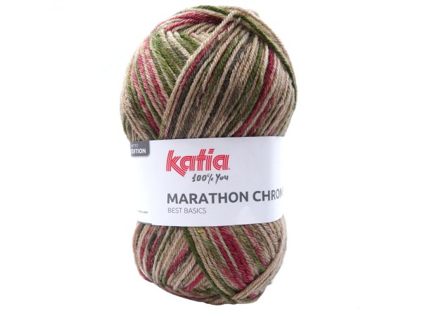 Marathon Chrome 102 MIX BEIGE RED OLIVE 100g 250m włóczka Katia cienka wełna z akrylem typu schetland melanż OUTLET