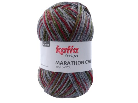 Marathon Chrome 106 MIX GREY RED OLIVE 100g 250m włóczka Katia cienka wełna z akrylem typu schetland melanż  KONIEC KOLEKCJI