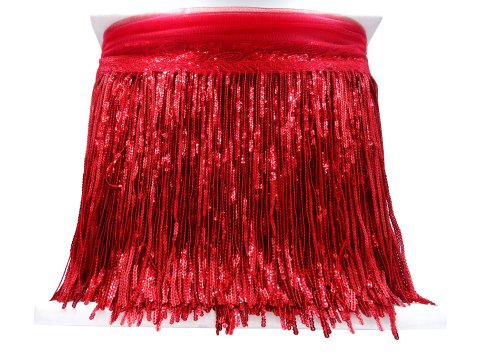 Frędzle cekinowe 20cm RED CZERWONE cena za 1m taneczne na taśmie długie ozdobne