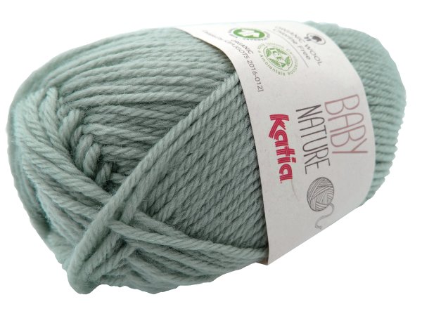 BABY NATURE 118 SZARY WPADA W ZIELONY włóczka KATIA 25g 110m wełna merino 100% dla niemowląt certyfikat ICEA GOTS