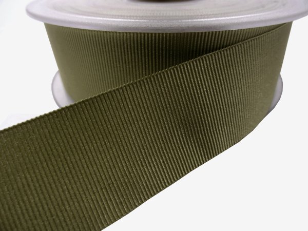 Ryps 25mm 529 ZIELONY KHAKI SILKY 1m taśma tasiemka wstążka rypsowa francuska tasiemki rypsowe z połyskiem