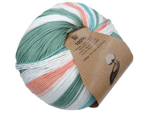 FAIR COTTON MARINER bawełna organiczna 202 MIX BIAŁY MIĘTA SPŁOWIAŁA BRZOSKWINIA 200g 620m 100% bawełna włóczka KATIA