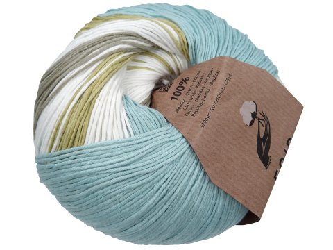 FAIR COTTON MARINER bawełna organiczna 201 MIX BIAŁY AQUA SPŁOWIAŁA KHAKI 200g 620m 100% bawełna włóczka KATIA