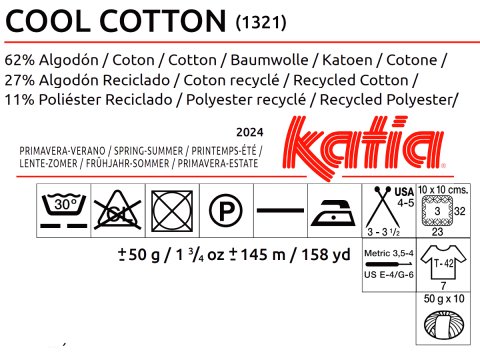 COOL COTTON 85 JASNE ECRU TURKUS YELLOW  włóczka Katia 50g 145m multi bawełna w multi kolorze sklep z włóczkami Katii