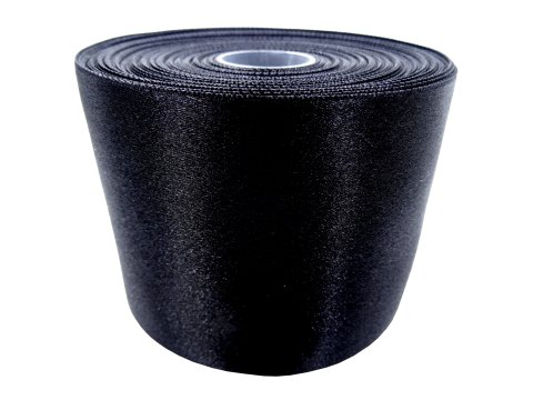 75mm wstążka atłasowa 145 CZARNA rolka 25m z pięknym połyskiem gęsto tkana 100% nylon rzadkość wśród tasiemek satynowych
