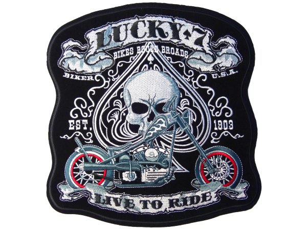 LIVE TO RIDE LUCKY 7 1szt B-468 Naszywki termo duże  haftowane moto biker do kurtki tył kamizelki największy wybór w Warszawie