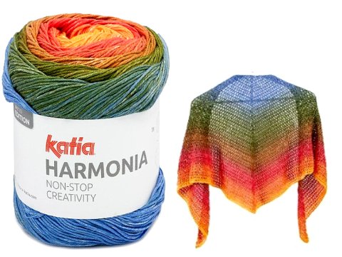 HARMONIA bawełna 217 ORANGE/RED/OLIVE MIX 100% coton niespotykany melanż włóczka KATIA 150g 540m delikatna ombre