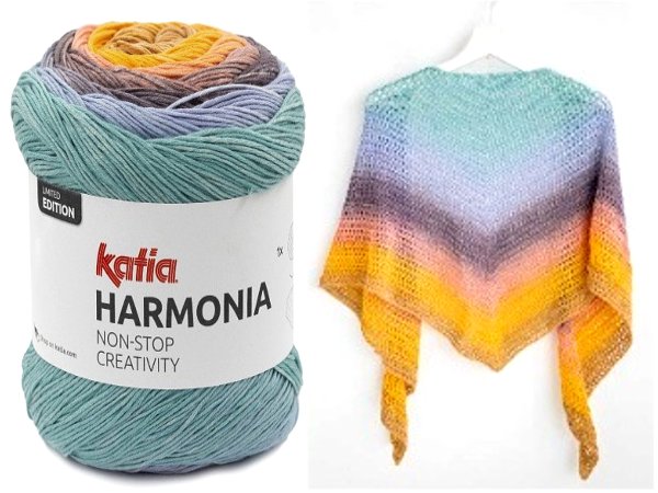 HARMONIA bawełna 215 BŁĘKIT/ORANGE/VIOLET MIX 100% cotton niespotykany melanż włóczka KATIA 150g 540m delikatna ombre