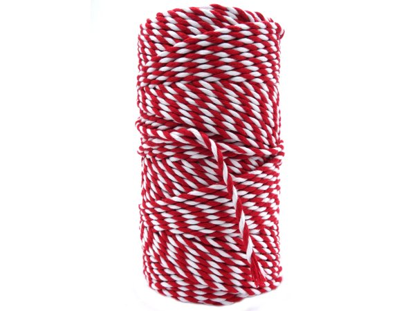 Sznurek 3mm BY GOLD-POL 2PLY cena za 100m kolor BIAŁO-CZERWONY/ CHRISTMAS RED sznurek bawełniany sklep warszawa