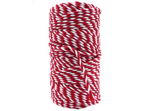 Sznurek 3mm BY GOLD-POL 2PLY cena za 100m kolor BIAŁO-CZERWONY/ CHRISTMAS RED sznurek bawełniany sklep warszawa