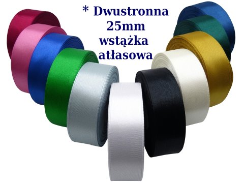 25mm wstążka dwustronna 25m 8246 CIEMNY CZERWONY BORDO atłasowa  DF 100% polyester satynowa z dużym połyskiem wstążki GOLD-POL
