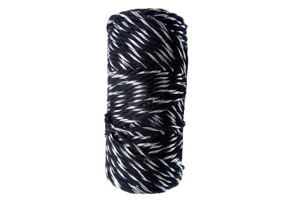 Sznurek 1,5mm bawełniany ozdobny MIX CZARNY/SREBRNY 50m 1PLY BY GOLD-POL świąteczny do rozczesywania makramy hurtownia sznur