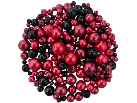 Perły perełki szklane MIX KOLORÓW I ROZMIARÓW CZARNE CZERWONE 100g koralików do handmade własnoręcznego przyozdobienia