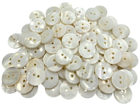 15mm Guziki AKOYA z masy perłowej BIAŁE PERŁOWE JASNE ECRU cena hurt 100 sztuk guzik akoja ozdobny dwudziurkowy każdy jest inny