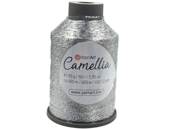CAMELLIA NEW 411 SREBRNY SILVER 50g 450m kordonek metalizowany YarnArt hurtownia kordonków Warszawa