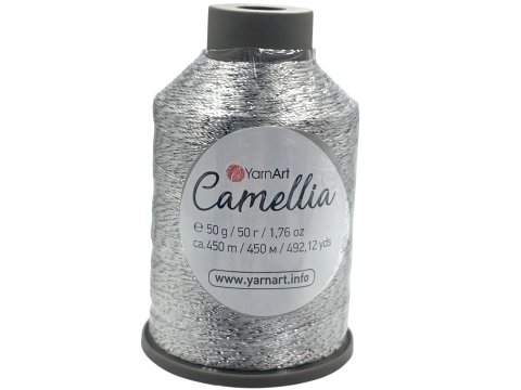 CAMELLIA NEW 411 SREBRNY SILVER 50g 450m kordonek metalizowany YarnArt hurtownia kordonków Warszawa