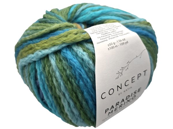 PARADISE MERINO 502 MIX NIEBIESKI ZIELENIE TURKUSY 50g 100m KATIA wełna puszysta alpaka hurtownia włóczek Gold-Pol