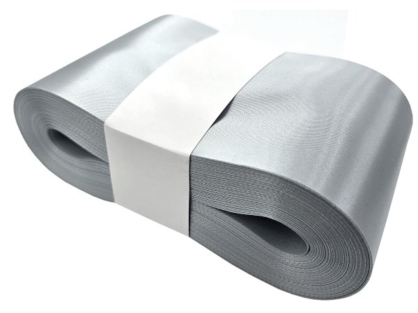 10cm 50m HURT SREBRNA wstążka satynowa szeroka na kokardy wstęgi miękka ale sztywna hurtownia wstążek Warszawa