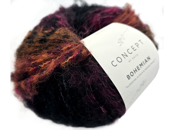 BOHEMIAN 201 MIX BORDO MIEDŹ CZARNY 50g 75m KATIA mix alpaki i merino NOWOŚĆ 2025 hurtownia z włóczkami KATIA