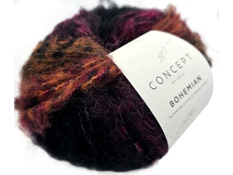 BOHEMIAN 201 MIX BORDO MIEDŹ CZARNY 50g 75m KATIA mix alpaki i merino NOWOŚĆ 2025 hurtownia z włóczkami KATIA