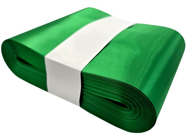 15cm 50m HURT ZIELONA wstążka satynowa szeroka na kokardy wstęgi miękka ale sztywna hurtownia wstążek Warszawa