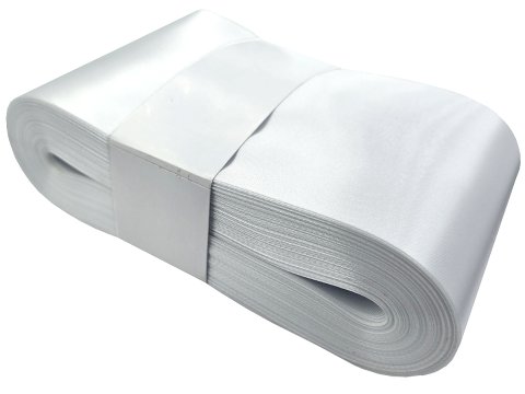 10cm 50m HURT BIAŁA wstążka satynowa szeroka na kokardy wstęgi miękka ale sztywna hurtownia wstążek Warszawa