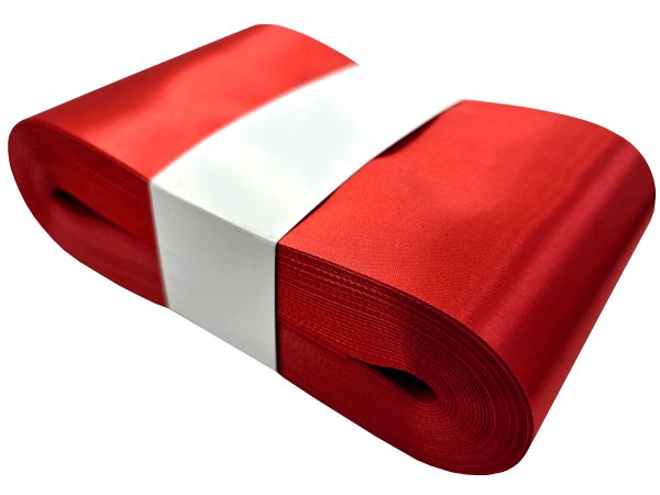 10cm 50m HURT CZERWONA wstążka satynowa szeroka na kokardy wstęgi miękka ale sztywna hurtownia wstążek Warszawa