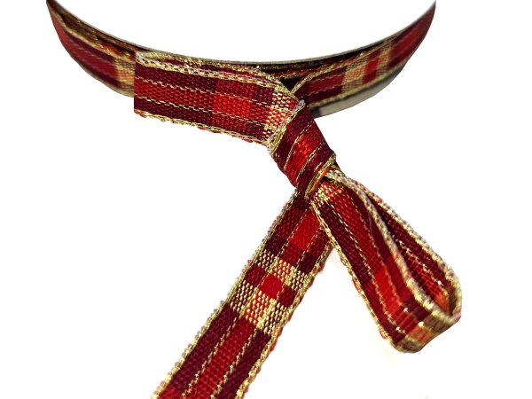 8mm Wstążka świąteczna w kratkę 10m MIX CZERWONY/BORDO/ ZŁOTY tkana wstążeczka ze złotymi brzegami hurtoenia wstążek