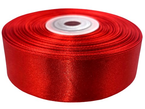 25mm wstążka atłasowa 107 RED CZERWONY rolka 25m 100% nylon satynowa ozdobna na kokardki dekorację świąteczne