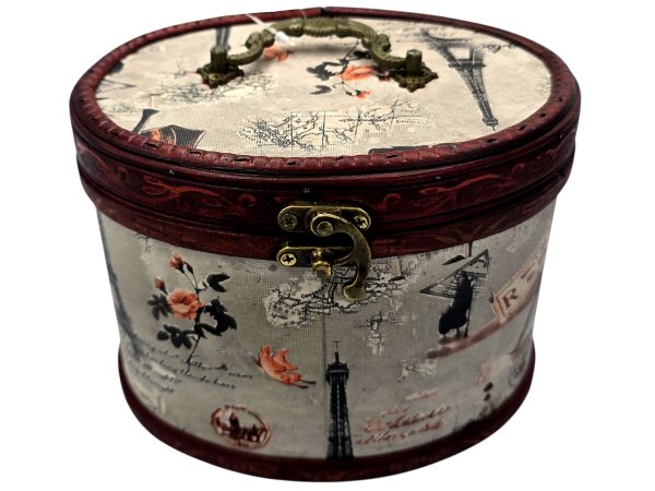 Przybornik krawiecki Owal Eiffla Tower wymiary 170x130x130mm drewniany bez wyposażenia