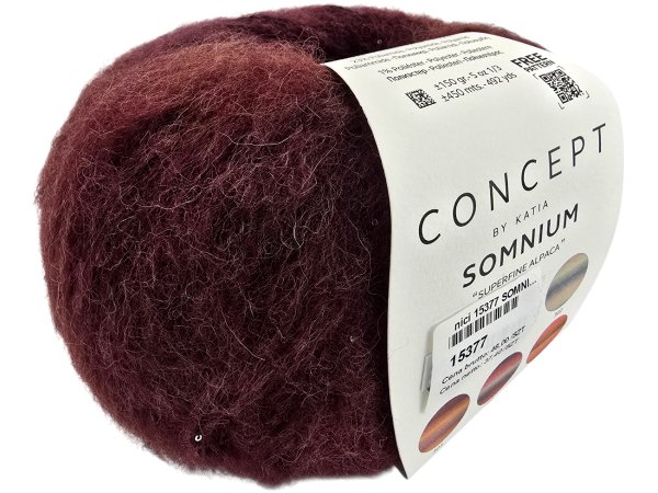 SOMNIUM włóczka 303 MIX BORDO BRĄZ FIOLET Katia 150g 450m mix wełny alpaka bawełna z cekinami na szal chustę