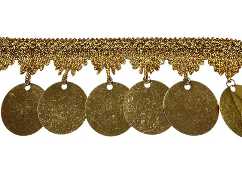 38/38mm Taśma z cekinami ZŁOTA cena za 1m ozdobna z dużymi cekinami do tańca brzucha coiny pasmanteria