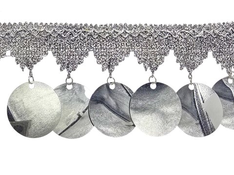 38/38mm Taśma z cekinami SREBRNA cena za 1m ozdobna z dużymi cekinami do tańca brzucha coiny pasmanteria