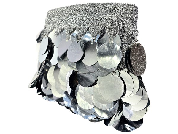 38/38mm Taśma z cekinami SREBRNA cena za 1m ozdobna z dużymi cekinami do tańca brzucha coiny pasmanteria