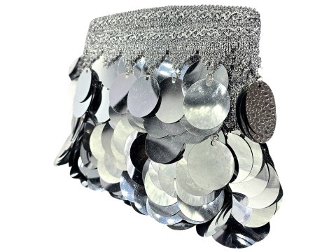 38/38mm Taśma z cekinami SREBRNA cena za 1m ozdobna z dużymi cekinami do tańca brzucha coiny pasmanteria