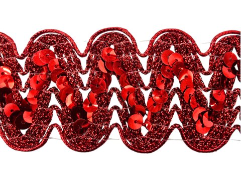 50mm Taśma z cekinami CZERWONA RED cena za 1m ozdobna z cekinami do tańca taneczna pasmanteria