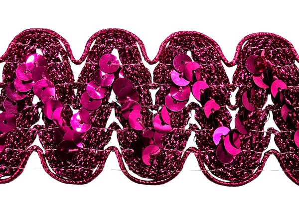 50mm Taśma z cekinami FUKSJA cena za 1m ozdobna z cekinami do tańca taneczna pasmanteria