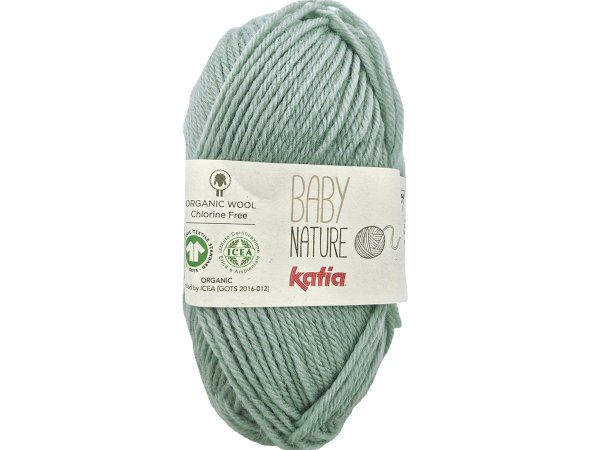 BABY NATURE 118 SZARY WPADA W ZIELONY włóczka KATIA 25g 110m wełna merino 100% dla niemowląt certyfikat ICEA GOTS OUTLET